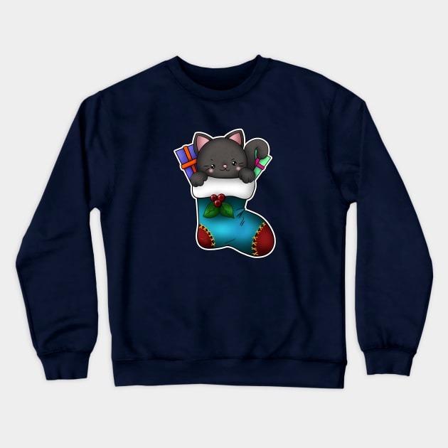 Kitty christmas stocking Crewneck Sweatshirt by Drawers of Drawing